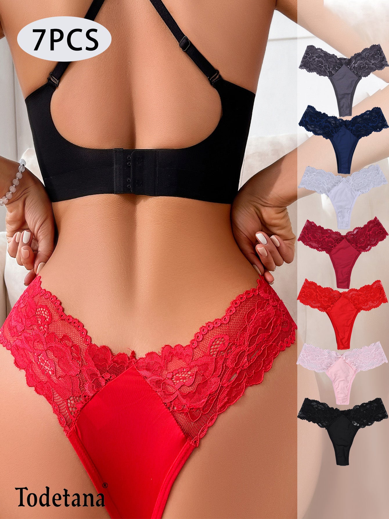 7pcs Women's Low-Waist Thongs in Assorted Colors - Sexy Floral Lace Panties, Soft & Breathable Nylon Blend - Stretchy Comfort Fit Underwear for All-Day Wear