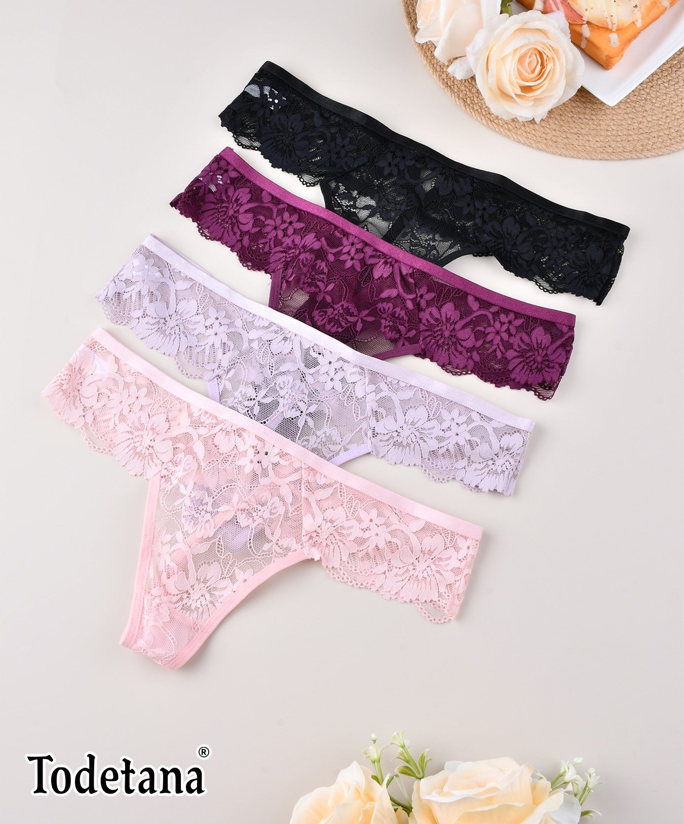 Sparkle V Lace Thong 4 Pack