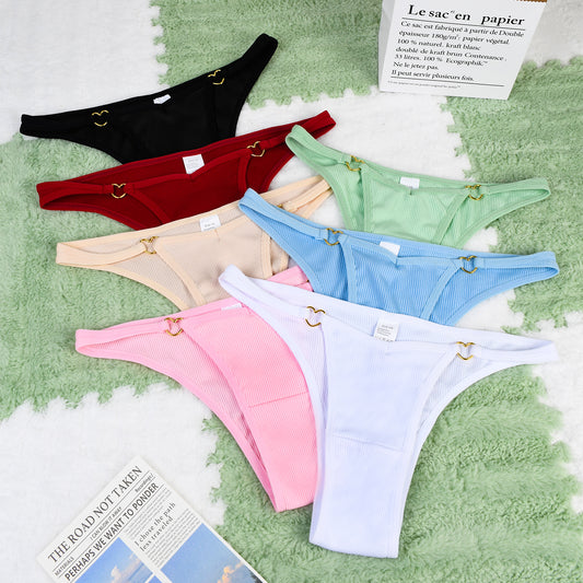 Sexy Underwear Women's 7 Pack Panty Set with Golden Heart Rings