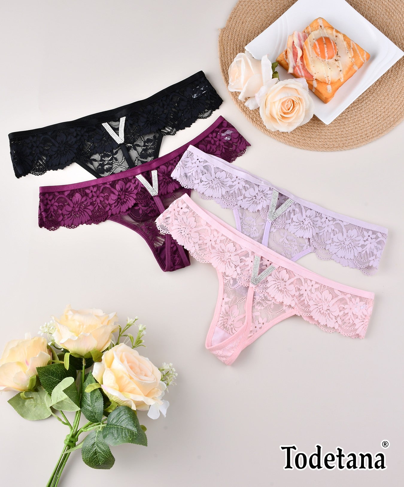 Sparkle V Lace Thong 4 Pack