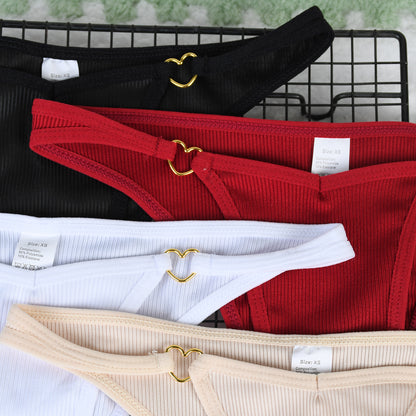 Sexy Underwear Women's 7 Pack Panty Set with Golden Heart Rings